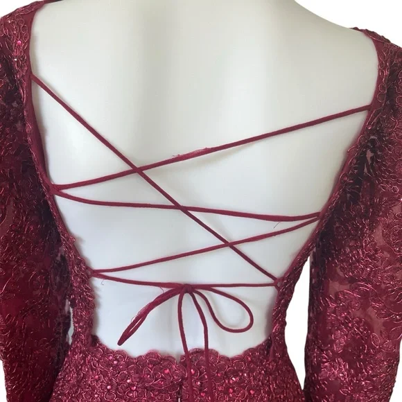 Sherri Hill Burgundy Red Two Piece Prom Skirt Top Embroidered Jewels Size 0